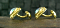Carolyn Tyler Turquoise Inlay Cufflinks with Rubies in 22K Yellow Gold