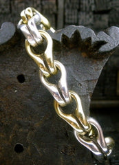 Heston 18K Yellow Gold and Sterling Silver Heavy Chain Link Bracelet with Cleat Toggle