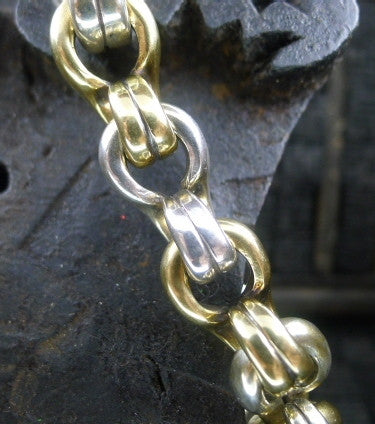 Heston 18K Yellow Gold and Sterling Silver Heavy Chain Link Bracelet with Cleat Toggle