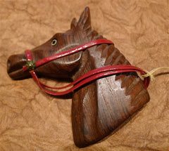 Estate Vintage Carved Wooden Horse Head Brooch/Pin