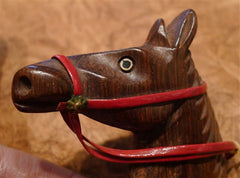 Estate Vintage Carved Wooden Horse Head Brooch/Pin
