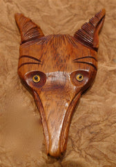 Vintage Estate Carved Wooden Fox Head Brooch/Pin