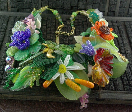One of a King Venetian Glass and Bead Flower Necklace
