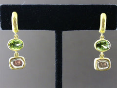 Susan Gordon Green Tourmaline and Diamond Earrings in  22K Gold