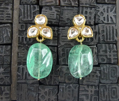 Susan Gordon 22k Diamond and Emerald Earrings with Enamel