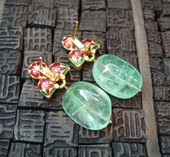 Susan Gordon 22k Diamond and Emerald Earrings with Enamel