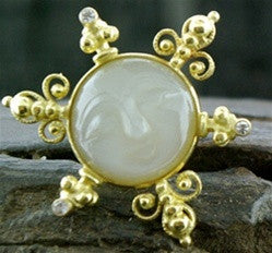 Yves Kamioner One of a Kind Sunburst Earrings in  Moonstone 18K Yellow Gold and Diamonds
