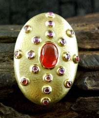 Paola Ferro 18K Yellow Gold Pendant/Clasp with Fire Opal and Pink Sapphires