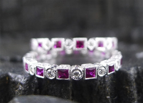 Beverly K 18K White Gold, Diamond and Ruby Eternity Band Ring