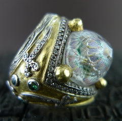 Sevan Bicakci One of a Kind Carved Hagia Sophia Dome Ring with Diamonds in 24K Gold and Silver