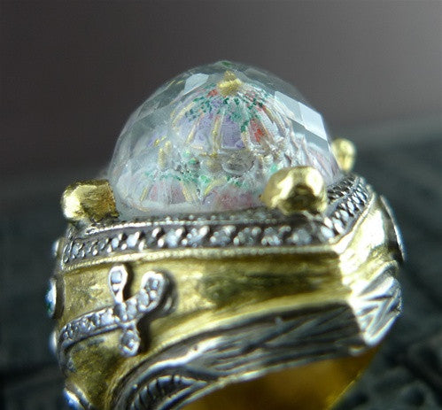 Sevan Bicakci One of a Kind Carved Hagia Sophia Dome Ring with Diamonds in 24K Gold and Silver