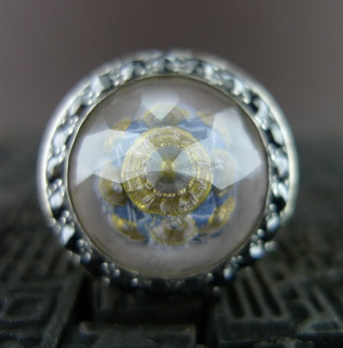 Sevan Bicakci  24K Gold Blue Mosque Dome Ring with Black and White Diamonds