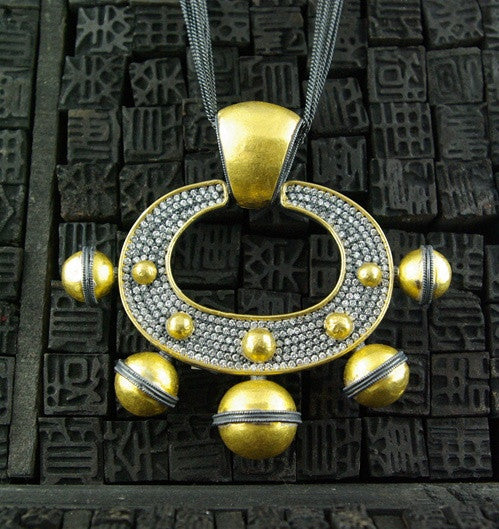 Lika Behar  One of a Kind 24K Gold,  Oxidized Silver  and Diamond Necklace