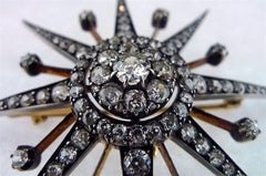 Important Antique Diamond Starburst Brooch/ Pin of 18K Gold