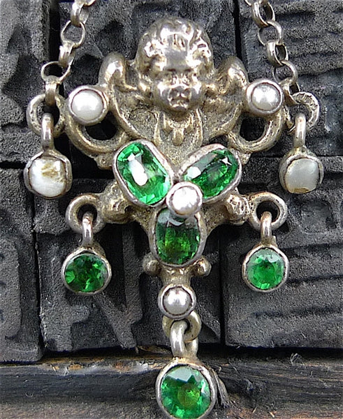 Georgian Period Bar Pin/Brooch from Austria set with Tzavorite Garnets, Tourmaline and Pearls