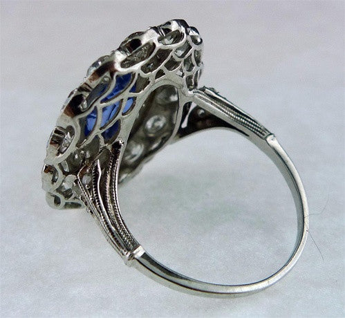Late Edwardian Ceylon Sapphire and Diamond Ring  in 18K White Gold