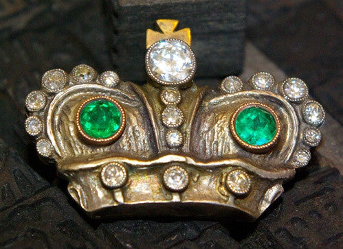 A Fine Silver Topped Gold, Emerald and Diamond Russian Imperial Presentation Brooch,Circa 1896, Cushion Cut Diamond and Emeralds