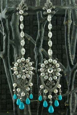 Lorraine Schwartz Diamond, Pearl, and Persian Turquoise Chandelier Earrings