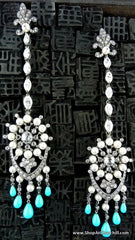 Lorraine Schwartz Diamond, Pearl, and Persian Turquoise Chandelier Earrings