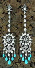 Lorraine Schwartz Diamond, Pearl, and Persian Turquoise Chandelier Earrings