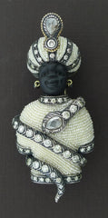 Antique Venetian Blackamoor Brooch/Pendant in 18K Yellow Gold, Silver, Seed Pearls, and Diamonds