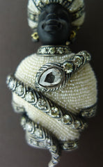 Antique Venetian Blackamoor Brooch/Pendant in 18K Yellow Gold, Silver, Seed Pearls, and Diamonds