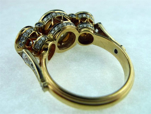 Russian Origin Three Stone Diamond Ring in 18K Yellow Gold