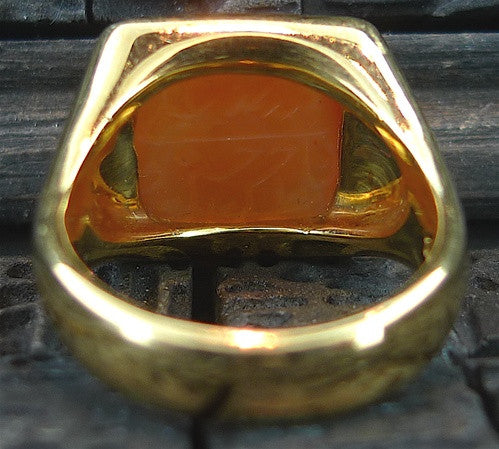 Estate Etched Carnelian Ring in 18K Yellow Gold