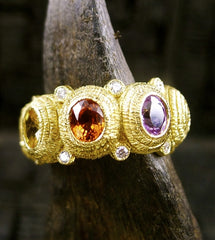 Coomi Diamond Eternity Ring with Multi-color Sapphires in 20K Yellow Gold