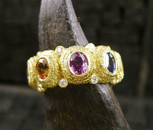 Coomi Diamond Eternity Ring with Multi-color Sapphires in 20K Yellow Gold