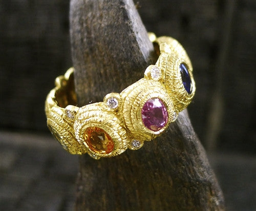 Coomi Diamond Eternity Ring with Multi-color Sapphires in 20K Yellow Gold