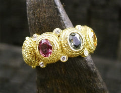 Coomi Diamond Eternity Ring with Multi-color Sapphires in 20K Yellow Gold