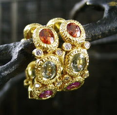 Coomi 20K Yellow Gold Multi-Colored Sapphire and Diamond Eternity Hoops