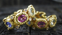 Coomi 20K Yellow Gold Multi-Colored Sapphire and Diamond Eternity Hoops