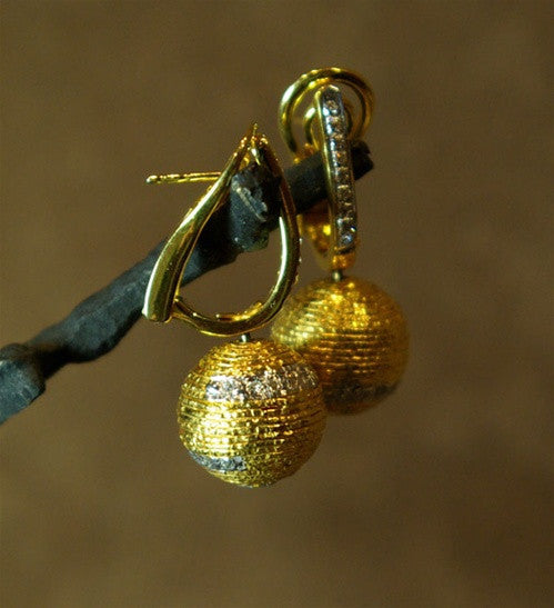 Coomi 20K Yellow Gold and Diamond Ball Earrings