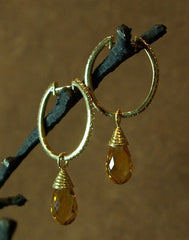 Coomi 20K Yellow Gold and Diamond Oval Hoop Earrings with Faceted Citrine Drops