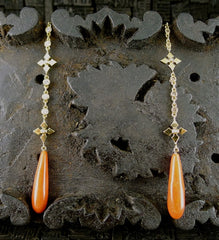 Erica Courtney 18K Yellow Gold, Diamond and Fire Coral Earrings