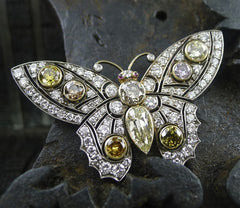 Rare Antique Natural Colored Diamond Butterfly Brooch