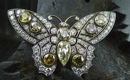 Rare Antique Natural Colored Diamond Butterfly Brooch