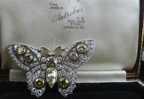 Rare Antique Natural Colored Diamond Butterfly Brooch