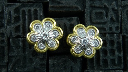 Estate Diamond Flower Stud Earrings