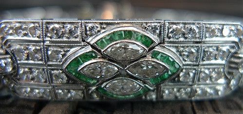 Estate Art Deco Platinum, Diamond and Emerald Bracelet