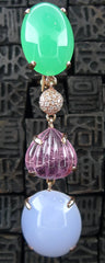 Churchill Private Label 18K Rose Gold Chrysophase, Pink Tourmaline, Lavender Jade and Diamond Drop Earrings