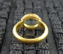 Julie Baker 18k Yellow Gold Engraved Blue Topaz Ring
