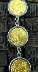 ARA 24K Collection Yellow Gold and Oxidized Silver Disc "Coin"  Necklace