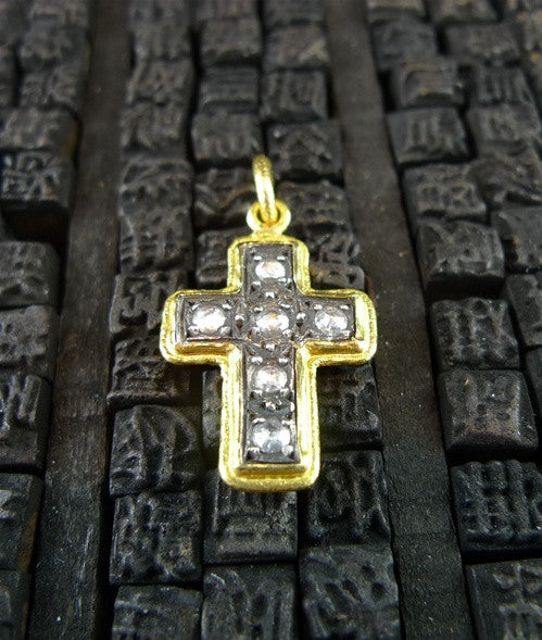 ARA 24K Collection Pure Gold and Oxidized Silver Cross with Diamonds