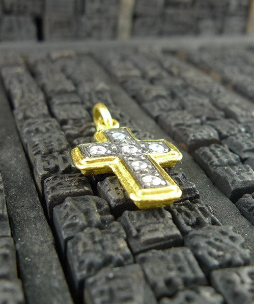 ARA 24K Collection Pure Gold and Oxidized Silver Cross with Diamonds