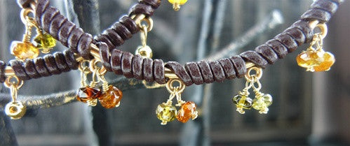 Cameron Cohen Hoop Earrings in Brown with Citrine Clusters