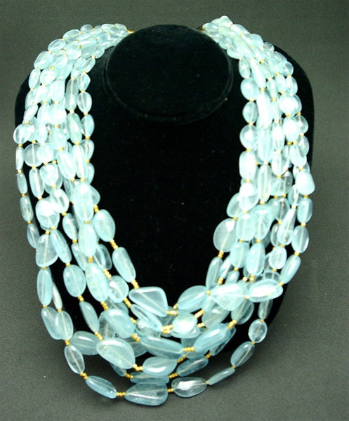 Churchill Private Label 22K Yellow Gold and Seven Strand Aquamarine Beaded Torsade Necklace