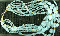 Churchill Private Label 22K Yellow Gold and Seven Strand Aquamarine Beaded Torsade Necklace